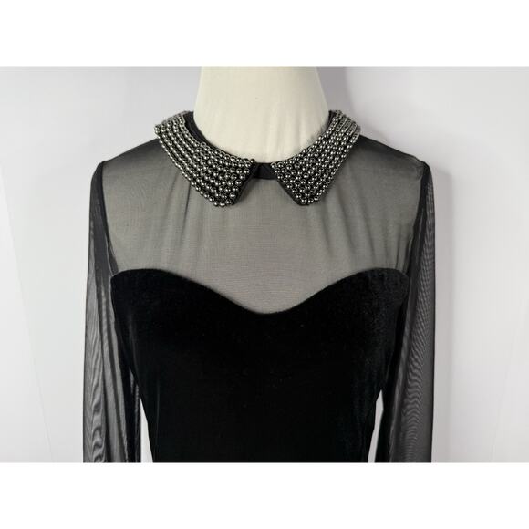 M&S Black Velvet Long Sleeve Secret Support Dress Sz US 8 Wednesday Addams Goth - Picture 2 of 13